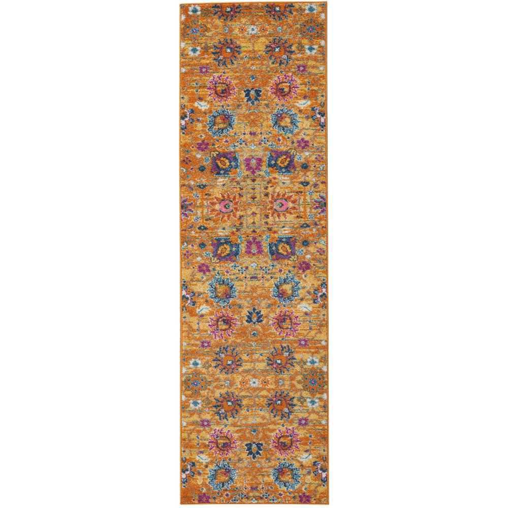 Sunny Yellow Geometric Runner Rug 2'2" x 7'6" with Persian Motifs