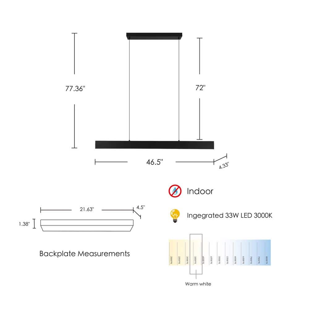 Sleek 46.5" Matte Black Aluminum LED Linear Pendant