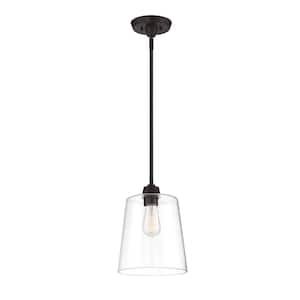 9.5 in. W x 11.5 in. H 1-Light Oil Rubbed Bronze Pendant Light with Clear Open Glass Shade