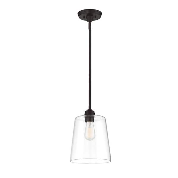 TUXEDO PARK LIGHTING 9.5 in. W x 11.5 in. H 1-Light Oil Rubbed Bronze Pendant Light with Clear Open Glass Shade