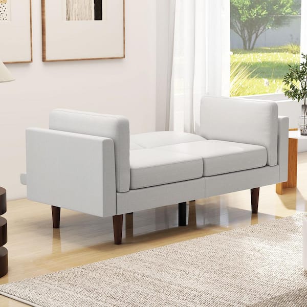 Bestier 64 in. Track Square Arm Chenille 2 in 1 Sleeper Square Sofa with Soft Padded Seat and Side Pillows in White