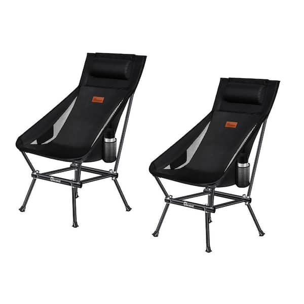 Angel Sar Portable Folding Camping Chair with Side Pocket and Backpack for Outdoor Hiking, Black (2-Pack)
