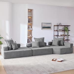 151 in. Square Arm 3-piece Boucle Fabric Modular Oversized Free Combination Sectional Sofa in Gray