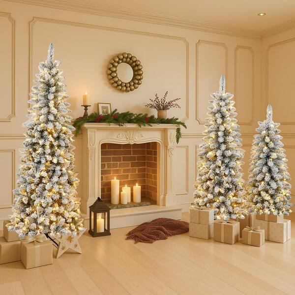Ama pear 4 ft. 5 ft. 6 ft. Flocked Artificial Christmas Tree Set