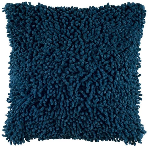 Blue Solid Polyester 18 in. x 18 in. Throw Pillow