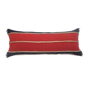 Atlantis Americana Red / Navy Striped Jute Braided Poly-fill 14 in. x 36 in. Lumbar Throw Pillow