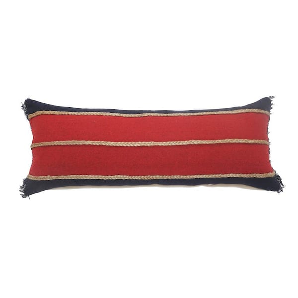 Unbranded Atlantis Americana Red / Navy Striped Jute Braided Poly-fill 14 in. x 36 in. Lumbar Indoor Throw Pillow