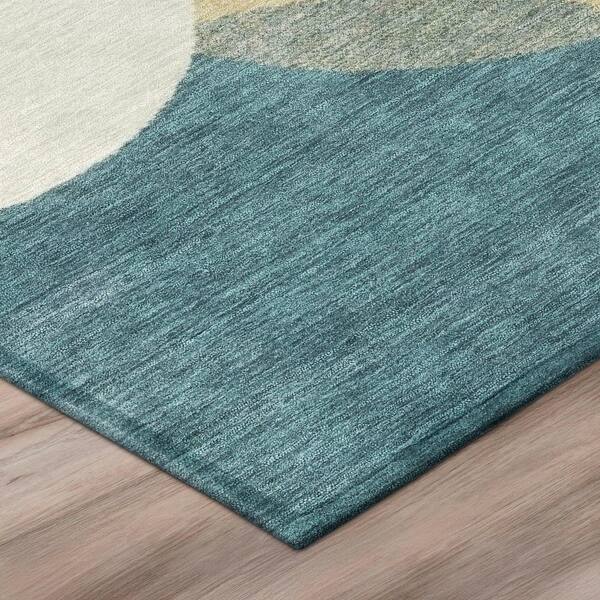 Chantille Machine Washable Indoor/Outdoor Abstract ACN3010 Teal 8 ft. x 8 ft. Round Rug