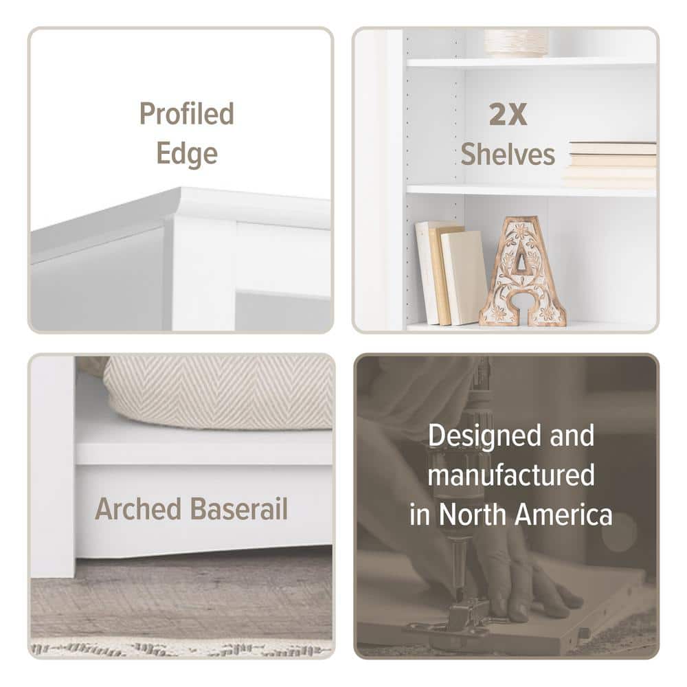 Modern White Laminate 2-Shelf Adjustable Bookcase