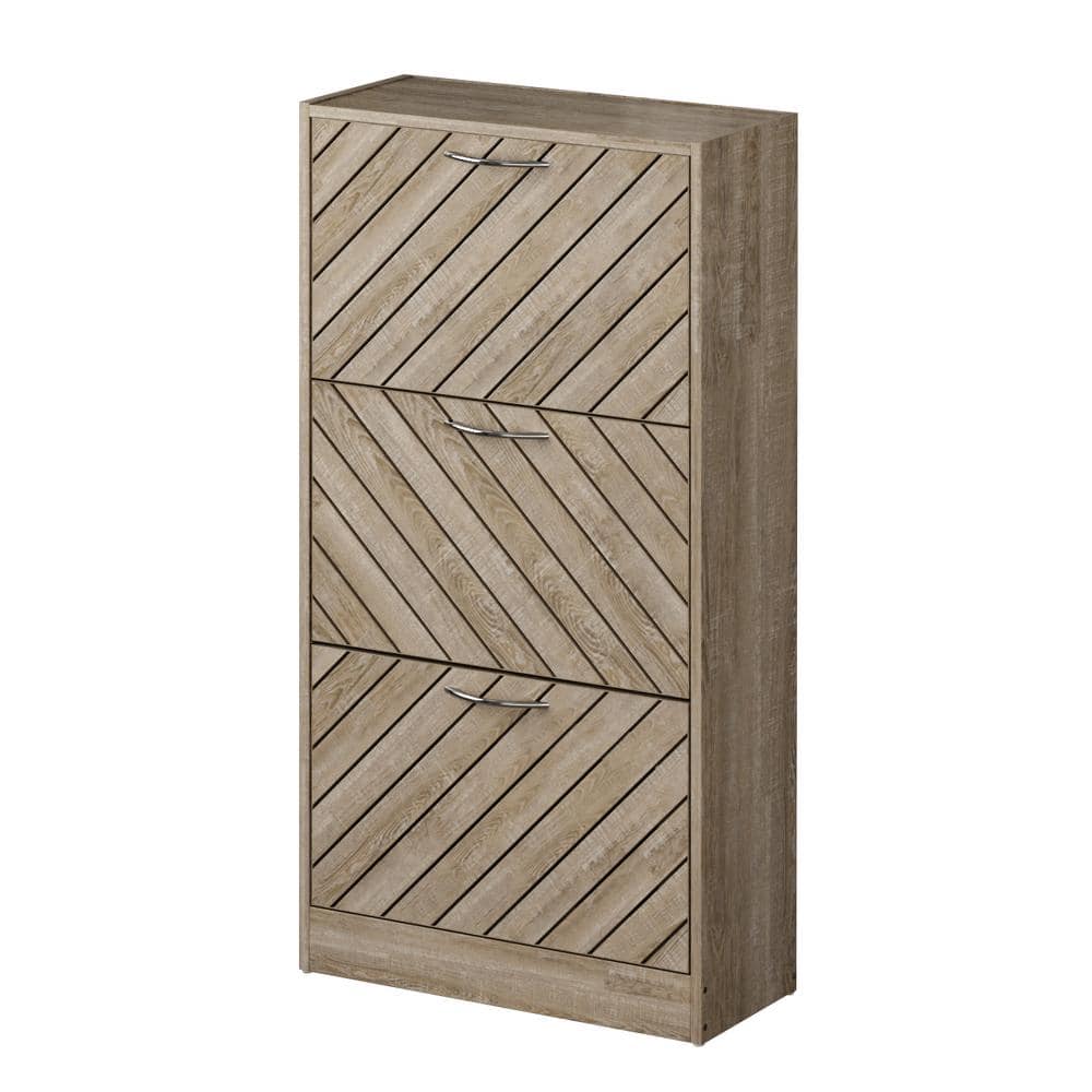 FUFU&GAGA Brown Wood Grain 12-Pair Shoe Storage Cabinet with 3-Drawers and 6-Compartments for Entryway Hallway THD-200190-01 - The Home Depot