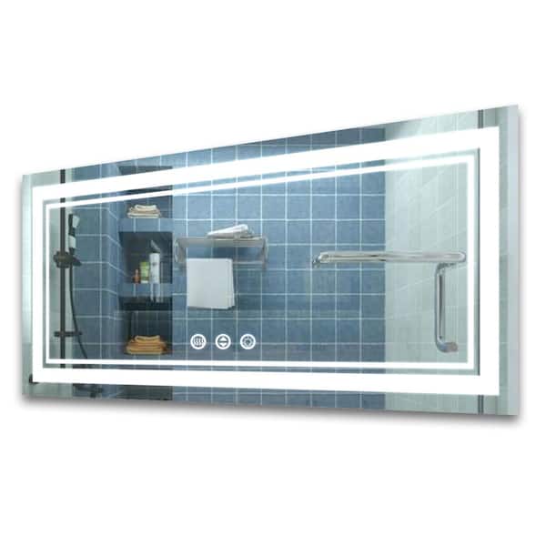 Heemli 96 in. W x 32 in. H Oversized Rectangular Frameless LED Light and Anti-Fog Wall Bathroom Vanity Mirror