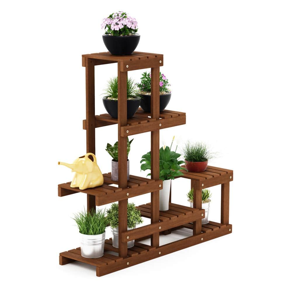 Tioman Coffee Finish 3-Tier Hardwood Plant Stand