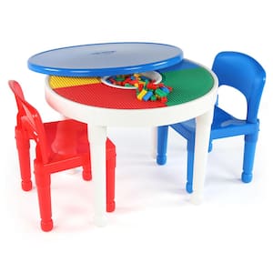 Playtime White 2-in-1 Plastic LEGO-Compatible Kids Activity Table and 2-Chairs Set