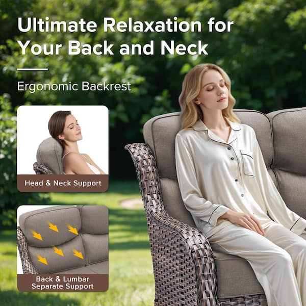 Pocassy JHXL Brown 4-Piece Patio Conversation Set Outdoor Sofa Set