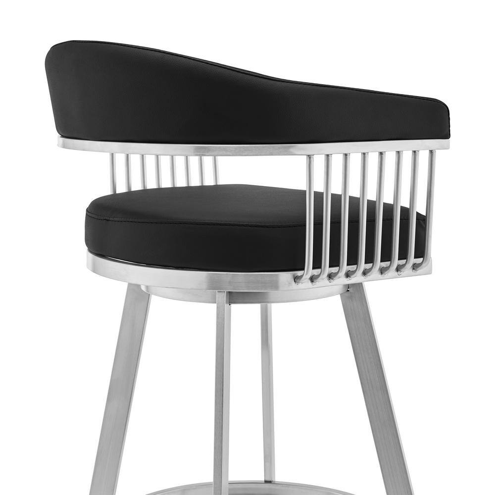 Bronson Black Faux Leather Swivel Bar Stool with Metal Frame