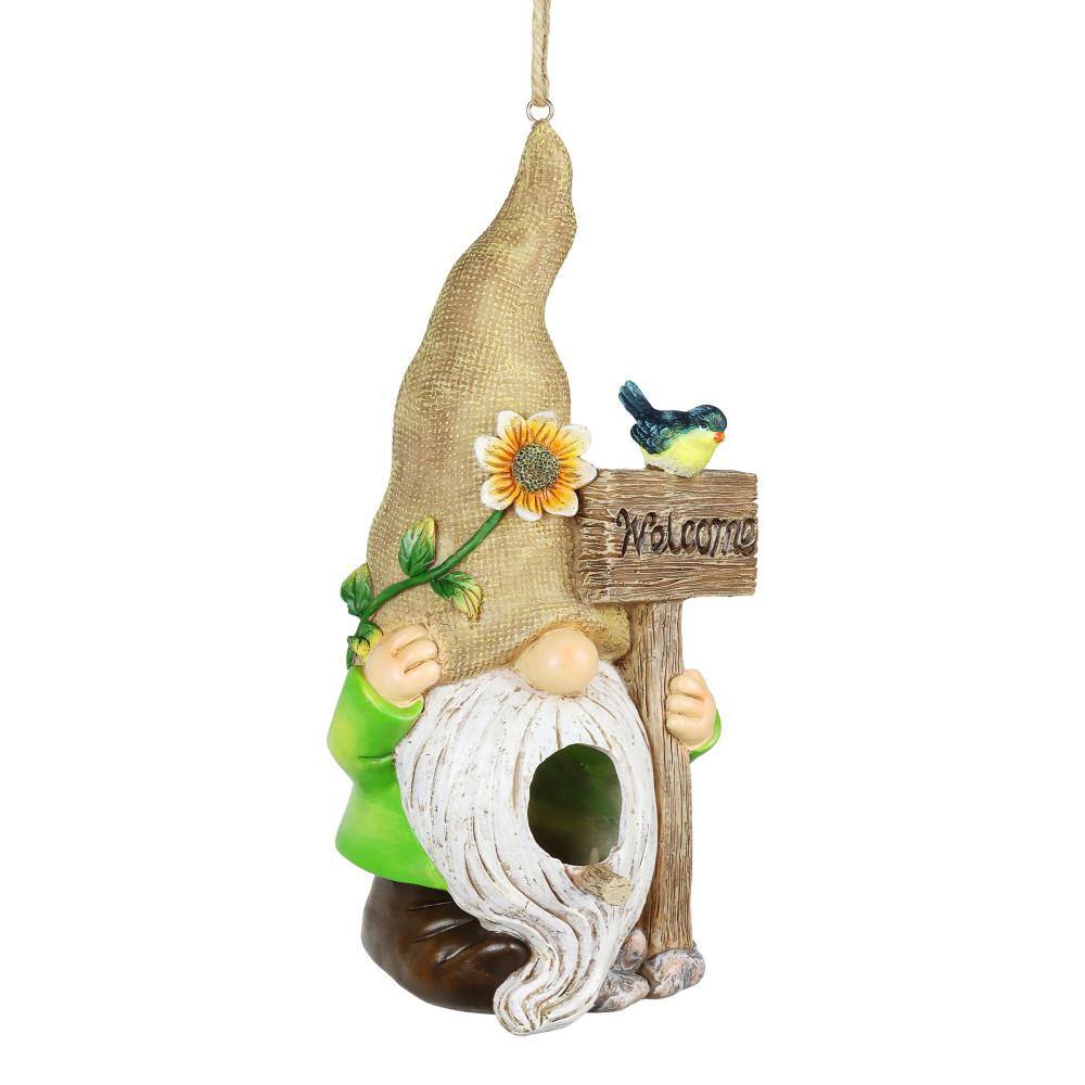 Whimsical Gnome Welcome Sign Resin Hanging Birdhouse