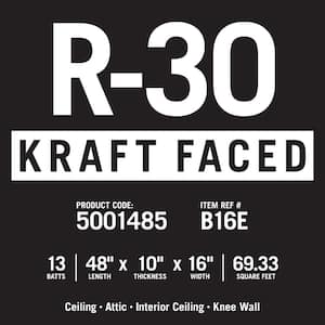 R-30 EcoBatt Kraft Faced Fiberglass Insulation Batt 10 in. x 16 in. x 48 in.