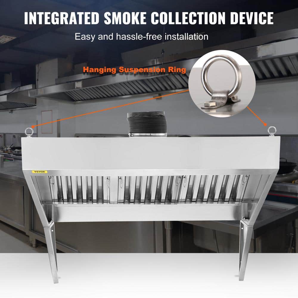 VEVOR 7FT Stainless Steel Commercial Exhaust Hood with Removable Oil Filters
