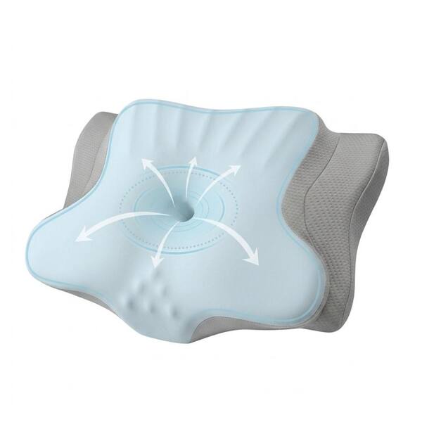 Ergonomic Cervical Neck Pillow for Pain Relief, Contour Memory Foam Pillows for Sleeping, Blue Gray