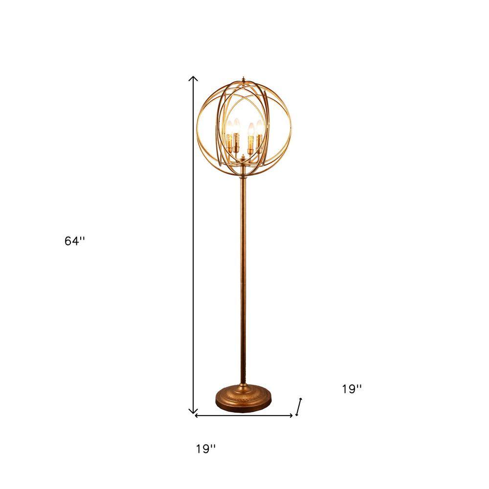 64'' Gold Metal Floor Lamp with Geometric Globe Shade