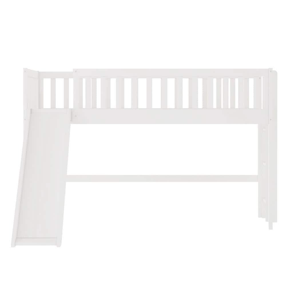 ATHMILE White Twin Size Low Loft Bed with Ladder and Slide ...