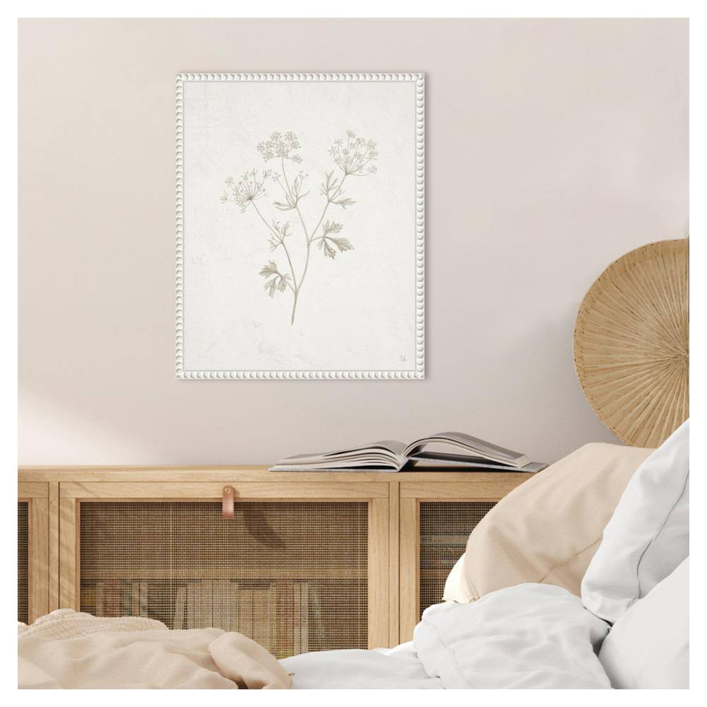 Beaded White Framed Botanic-Inspired Canvas Wall Art