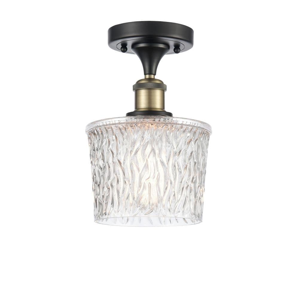 Niagra 6.5 in. 1-Light Black Antique Brass Industrial Semi-Flush Mount with Clear Glass Shade price history on PriceWatchPro