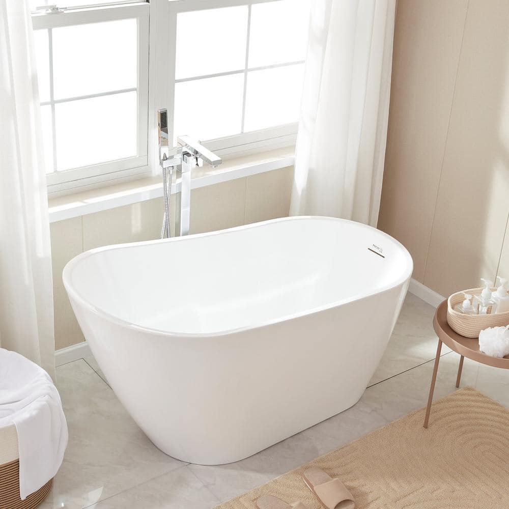 55" White Acrylic Freestanding Soaking Bathtub