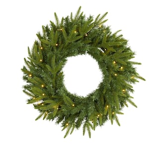 24 in. Pre-Lit Long Pine Artificial Christmas Wreath with 35 Clear LED Lights
