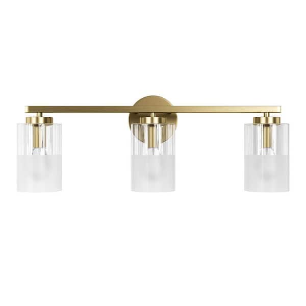 Austin 24 in. Modern 3-Light Electroplating Brass Vanity Light with Clear and Frosted Glass