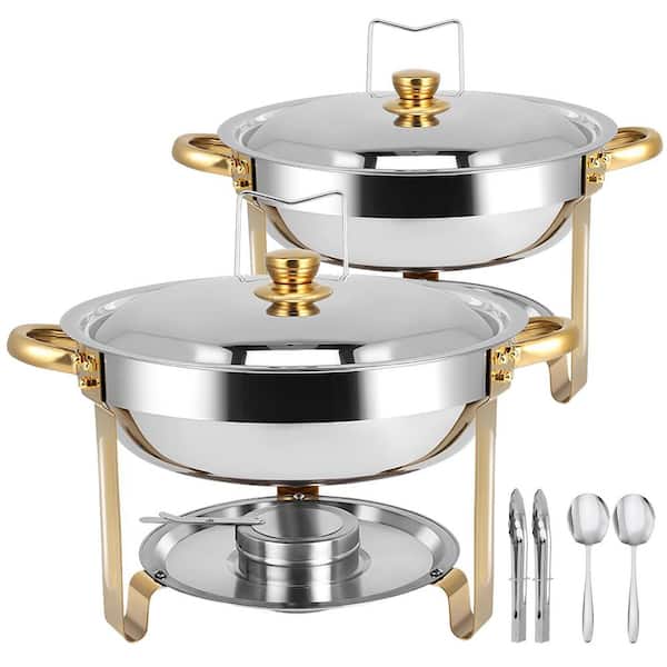 Anqtovp Gold Silver 5 qt. Stainless Steel Chafing Dish Buffet Set Round Food Warmer with Rolled Edge Elegant Design 2 Pack