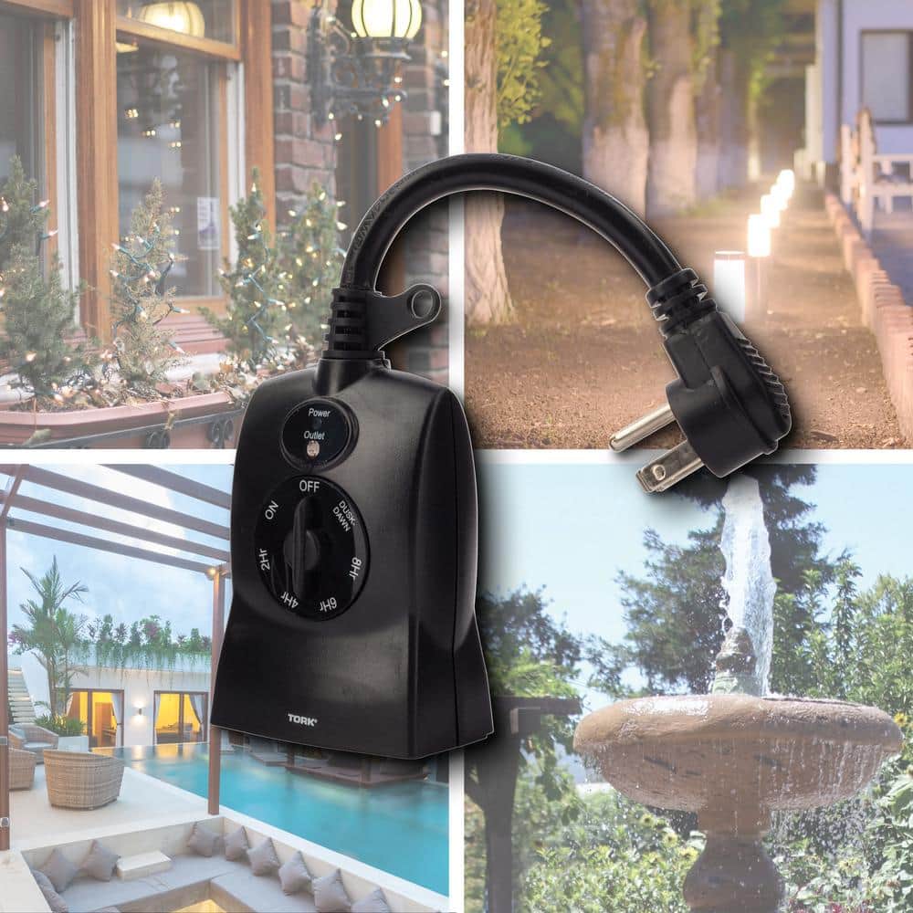 Black Outdoor Digital Plug-In Timer with Photocell Control