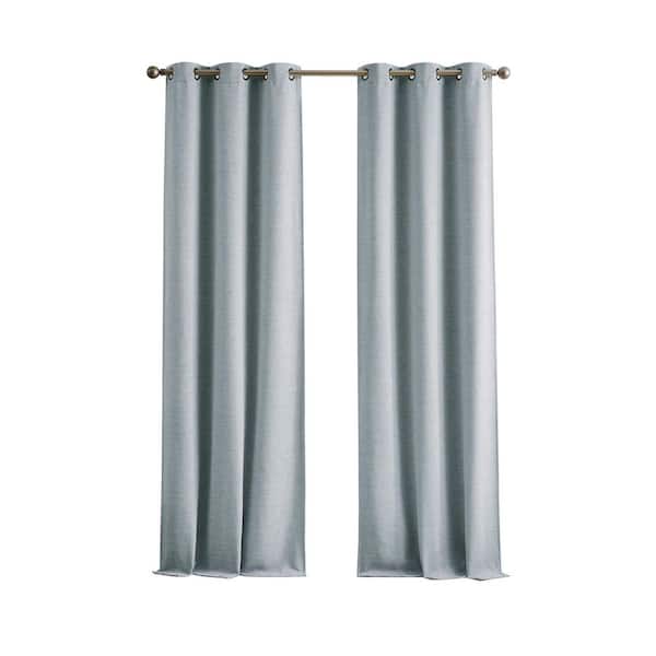 Josie Blue Solid Polyester 38 in. W x 84 in. L Machine Washable Grommet Indoor Blackout Curtain (Set of 2 Panels)