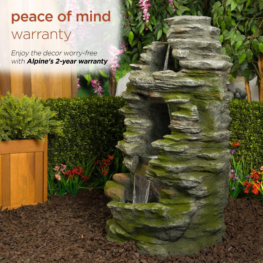 39" Stacked Stone Rainforest Fountain with LED Lights