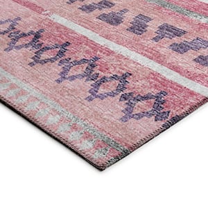 Yuma Pink 1 ft. 8 in. x 2 ft. 6 in. Geometric Indoor/Outdoor Washable Area Rug