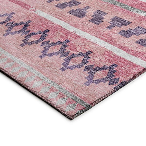 Yuma Pink 2 ft. 3 in. x 7 ft. 6 in. Geometric Indoor/Outdoor Washable Area Rug