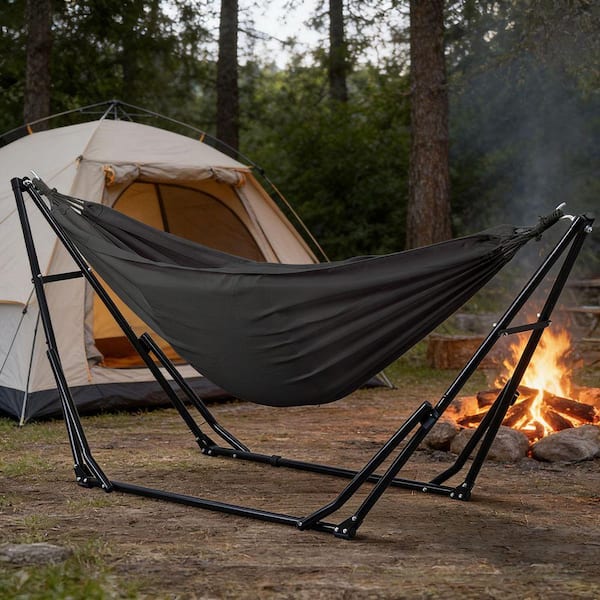 8ft. Portable Hammock Swing Chair with Stand in Gray DCMH003GY