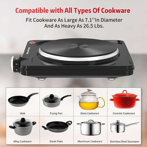 Numhew Single Burner 7 in. Stainless Steel Hot Plate in Black