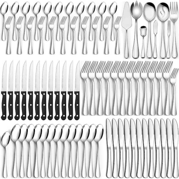 80-Piece Stainless Steel Flatware Set for 12 with Steak Knives and Serving Utensils