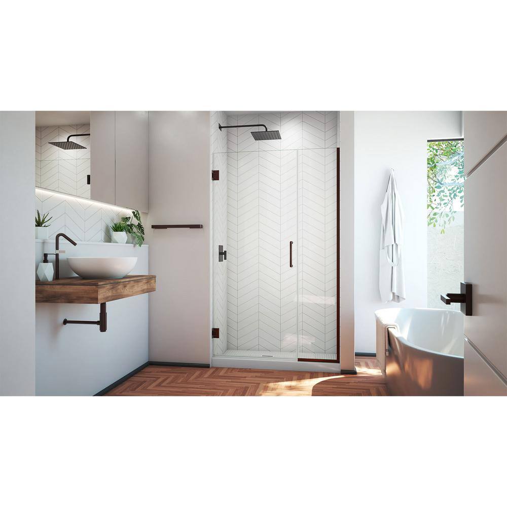 Unidoor Plus 45" Frameless Clear Glass Shower Door with Black Hardware