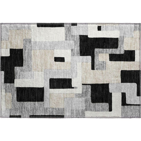 Mayfield Premium Machine Washable Abstract AMF955 Black 1 ft. 8 in. x 2 ft. 6 in. Area Rug