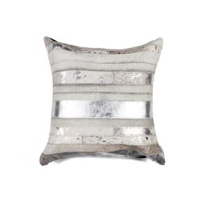 Josephine Gray Striped 18 in. x 18 in. Cowhide Throw Pillow