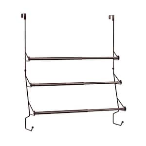 Adjustable Over The Door 3-Bar Towel Rack with Hooks in Bronze