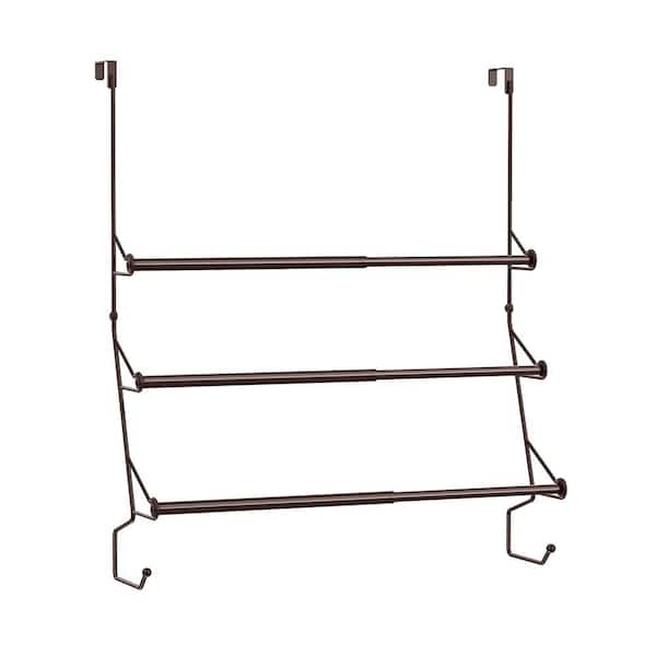 AULEDIO Adjustable Over The Door 3-Bar Towel Rack with Hooks in Bronze