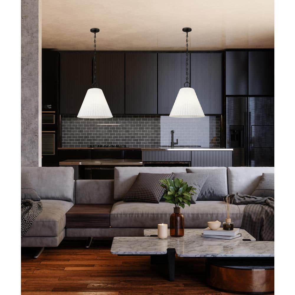 Matte Black 18" Modern Glass Pendant Light