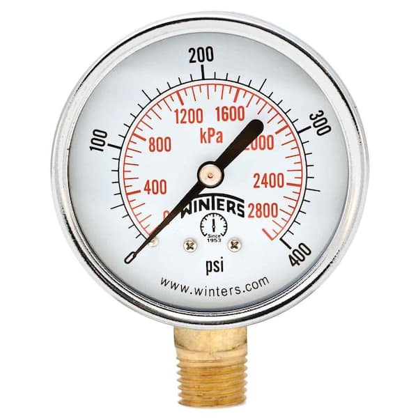 Winters Instruments PEM Series 2.5 in. Black Steel Case Brass Internals Pressure Gauge with 1/4 in. NPT LM and Range of 0-400 psi/kPa