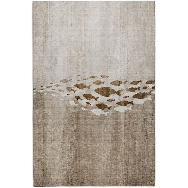 Dream Shag Premium Machine Washable Abstract ADS627 Taupe 10 ft. x 14 ft. Area Rug