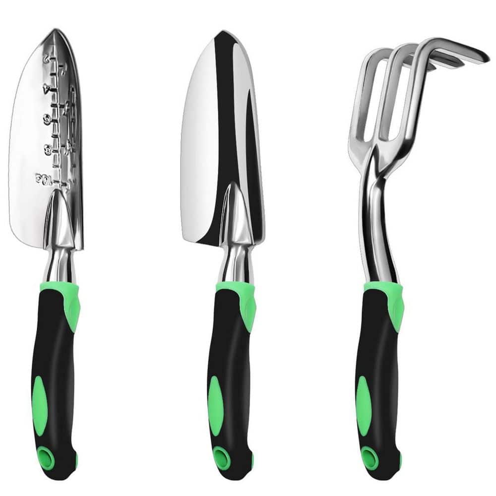 Red 3-Piece Aluminum Heavy-Duty Garden Tool Set Including Hand Trowel, Tran