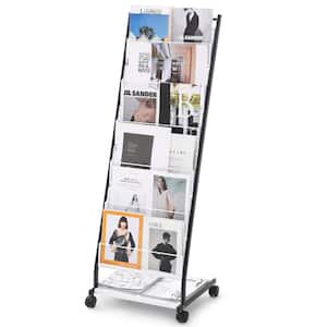 Display Rack, 6-Tier Magazine Literature Display Stand, Floor Standing Magazine Rack Newspaper Holders, Movable Black
