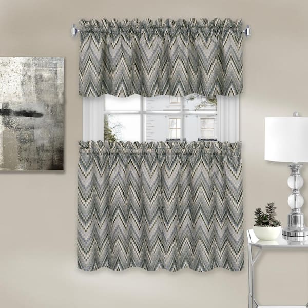 ACHIM Avery Charcoal Polyester Light Filtering Rod Pocket Tier and Valance Curtain Set 58 in. W x 36 in. L